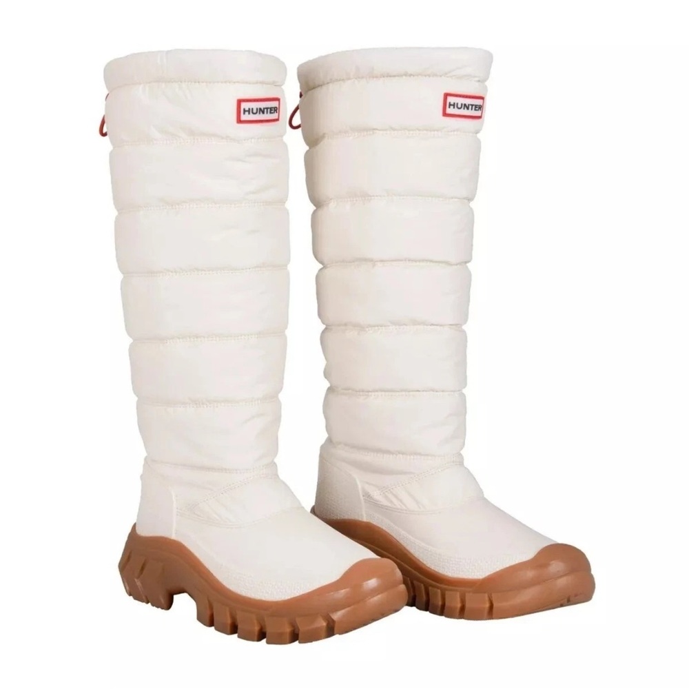 Hunter White and Tan Knee-High Boots - Picture 1 of 5